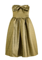 Self-portrait Bow Strapless Metallic Cloqué Midi Dress Gold