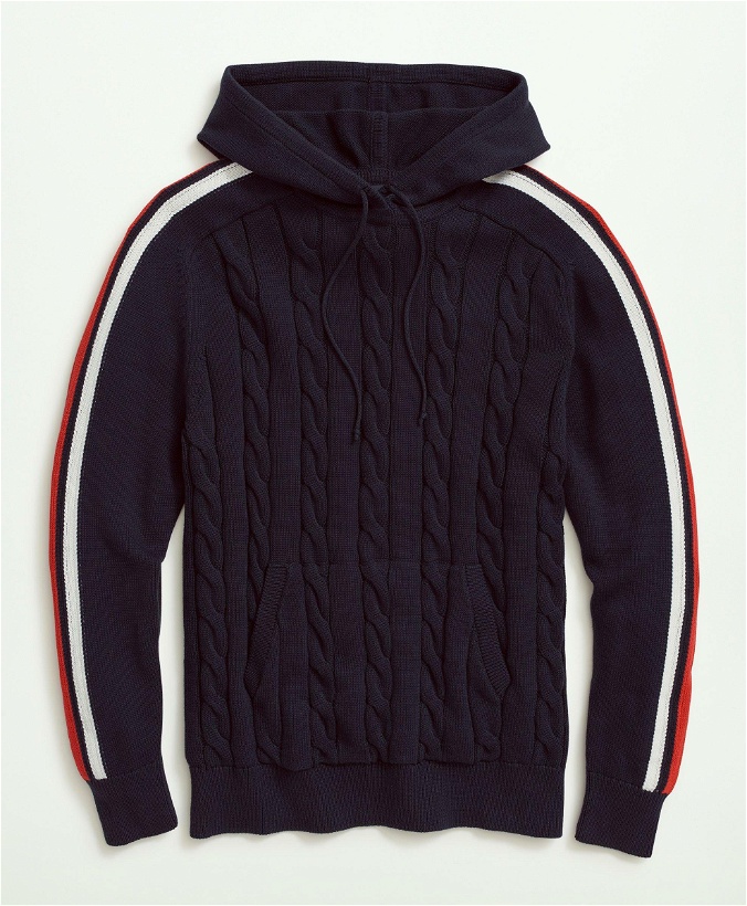 Photo: Brooks Brothers Men's Cotton Cable Nautical Stripe Hoodie | Navy