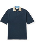 ALTEA - Contrast-Trimmed Cotton Polo Shirt - Blue - S