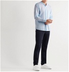 Hugo Boss - Frans Grandad-Collar Striped Cotton-Seersucker Shirt - Blue