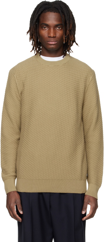 Photo: BOSS Beige Cotton Knitted Structure Sweater