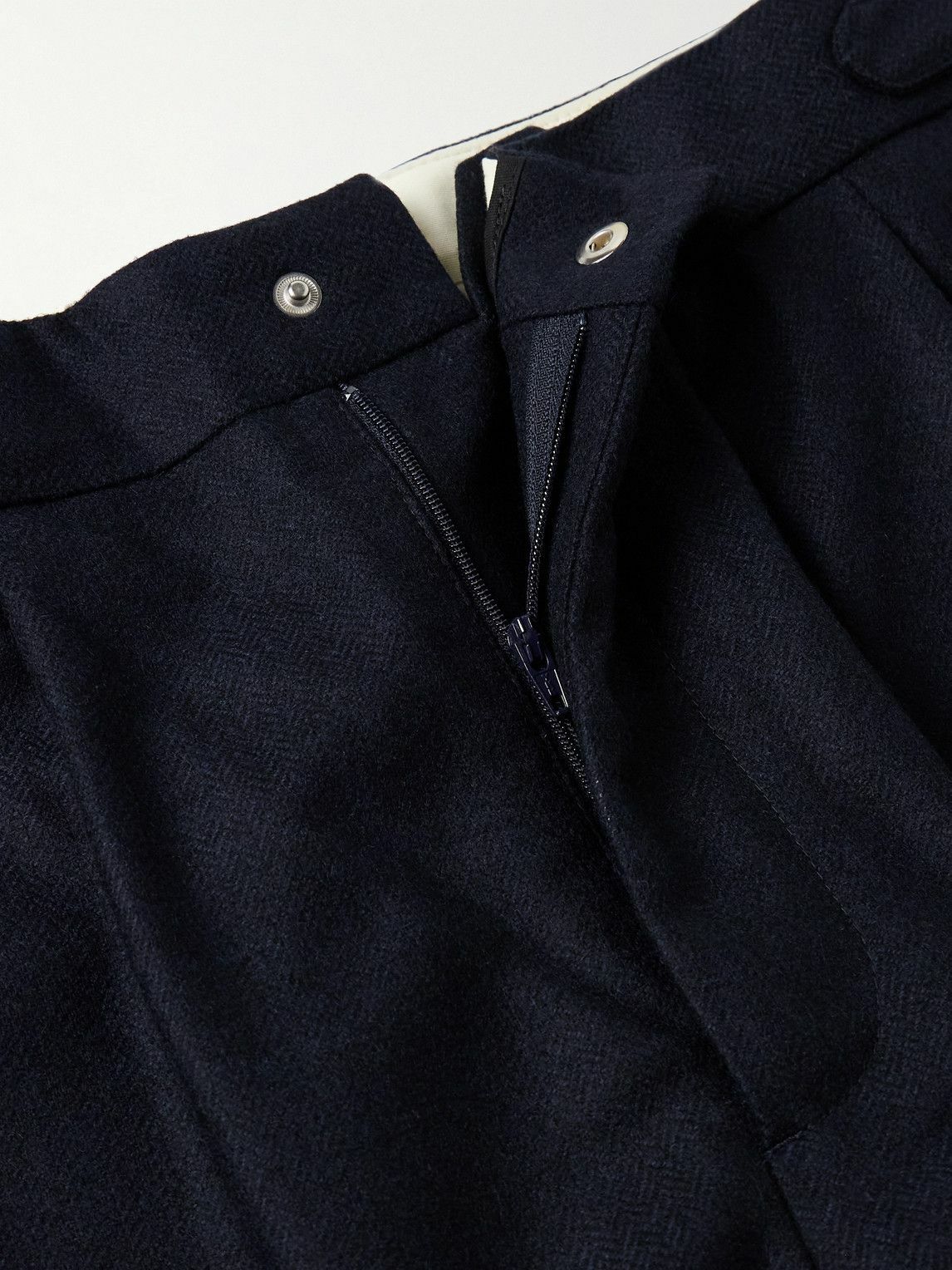 BODE - Snowdrop Straight-Leg Appliquéd Herringbone Wool-Blend Trousers - Blue
