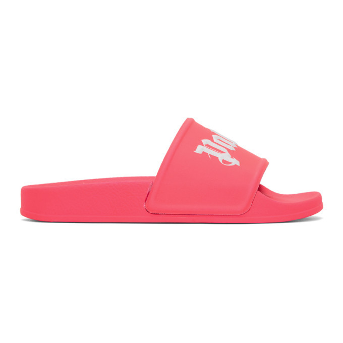 Palm Angels Pink Logo Slides Palm Angels