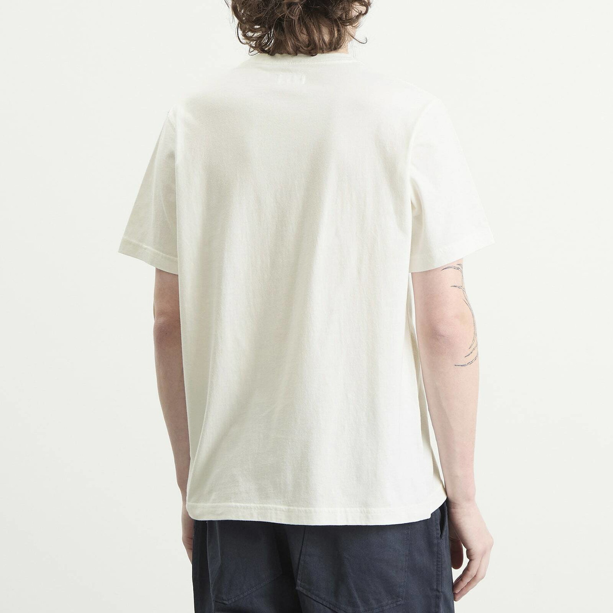 Universal Works Men's Script Logo Pocket T-shirt in Ecru