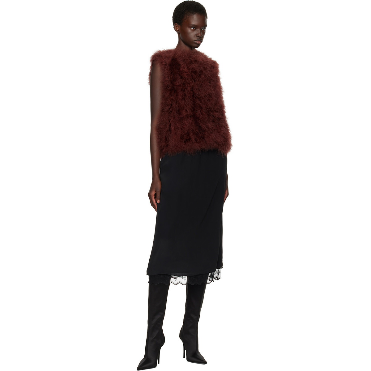 Yves Salomon Brown Cropped Feather Gilet Vest