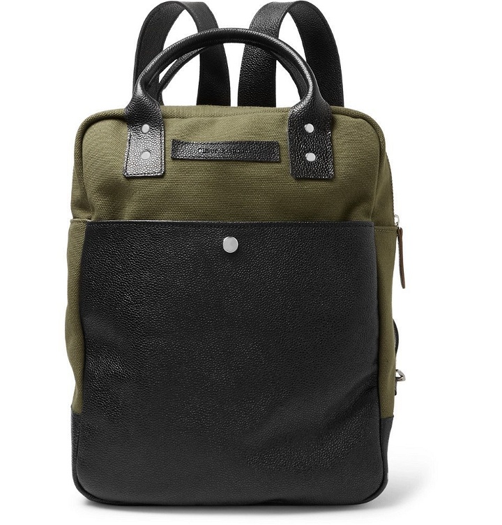 Photo: Oliver Spencer - Full-Grain Leather and Cotton-Canvas Backpack - Men - Army green