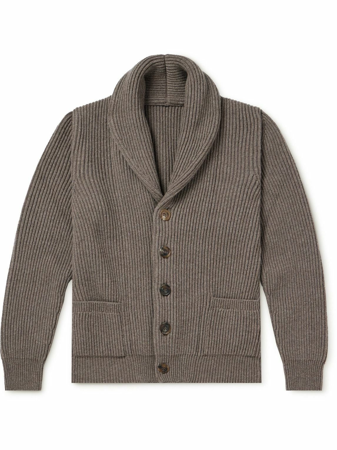 Photo: Anderson & Sheppard - Shawl-Collar Ribbed Wool and Cashmere-Blend Cardigan - Neutrals