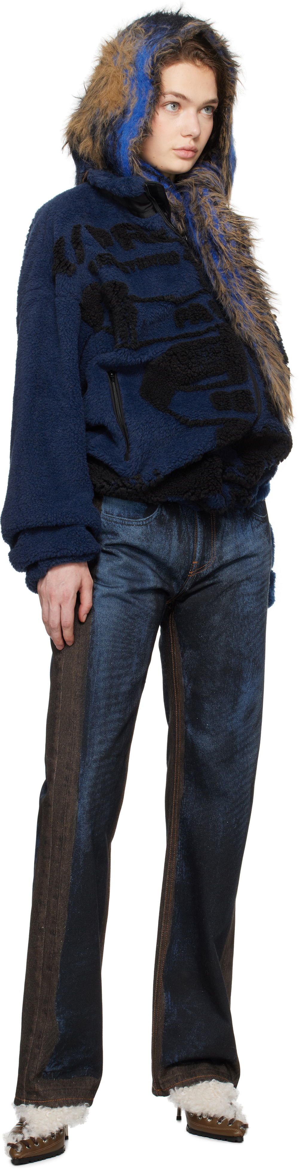 Y/Project Blue & Brown 'YP' Trompe L'oeil Jeans