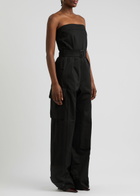 Saint Laurent Strapless Belted Cotton-twill Cargo Jumpsuit Black