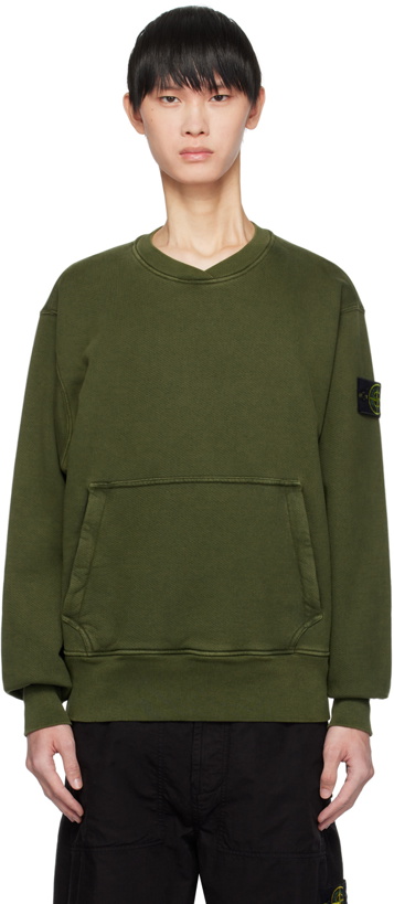Photo: Stone Island Green Garment-Dyed Sweatshirt
