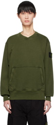 Stone Island Green Garment-Dyed Sweatshirt