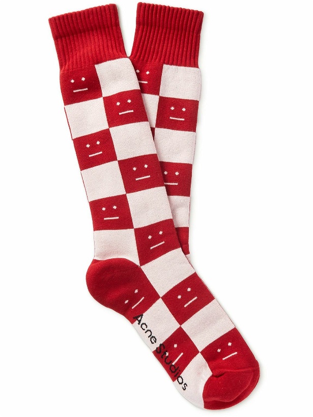 Photo: Acne Studios - Logo-Jacquard Stretch Cotton-Blend Socks - Red