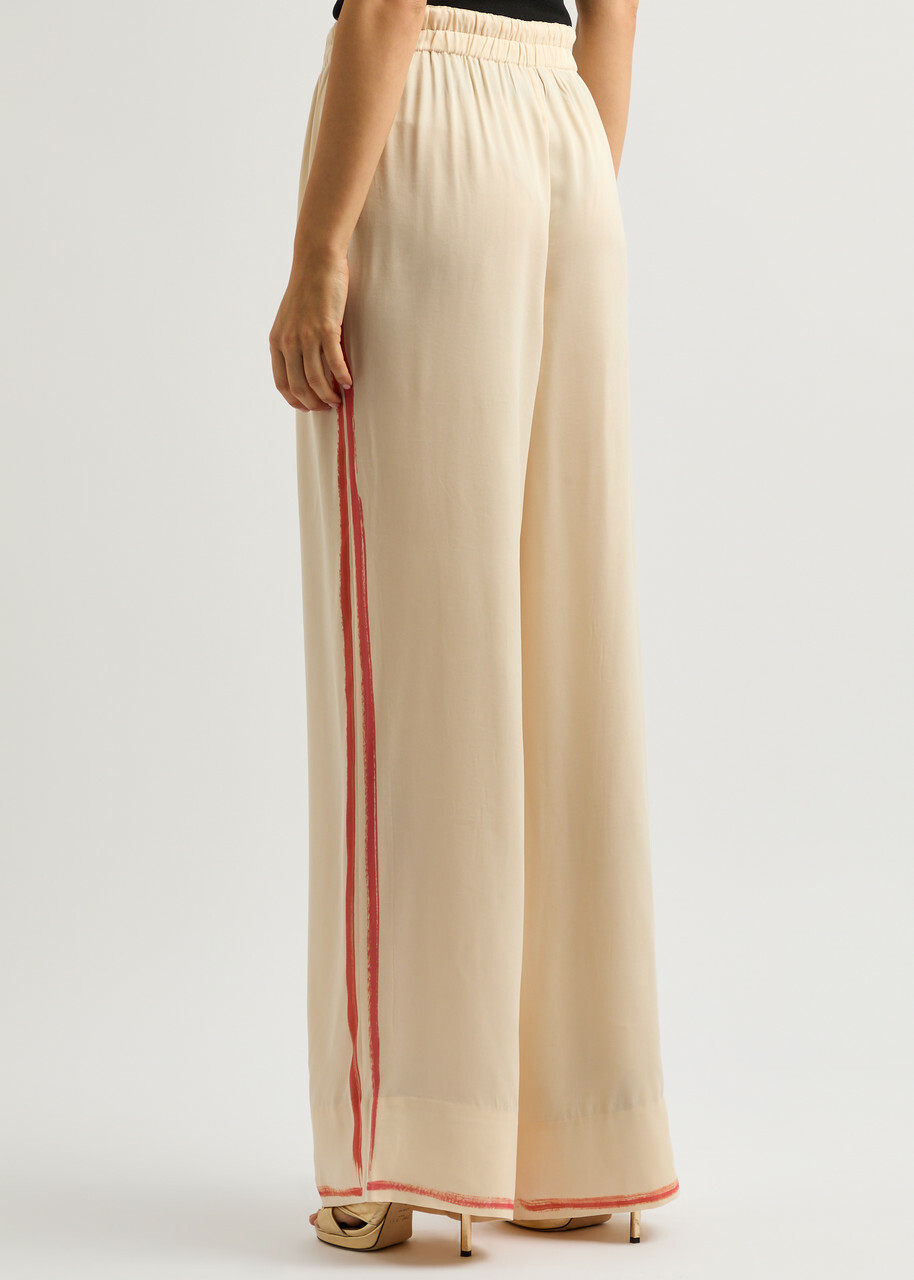 Stine Goya Emi Striped Matte Satin Trousers Off White