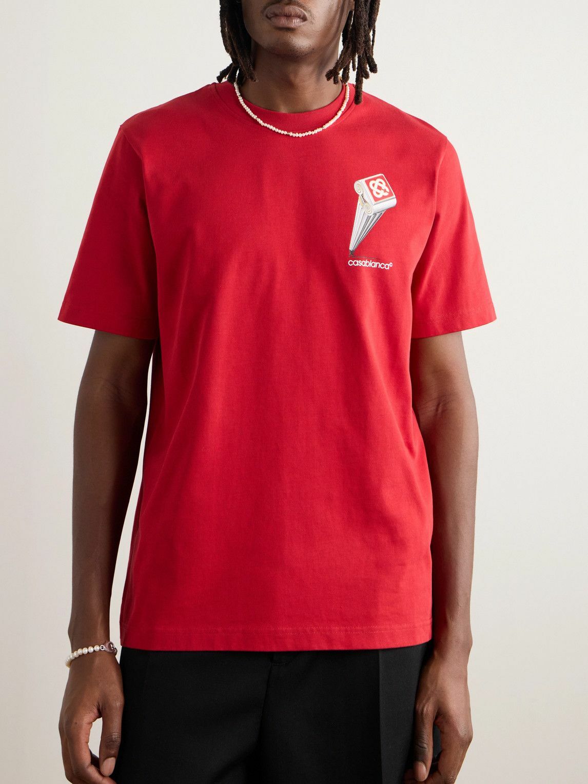 Tシャツ・カットソー Casablanca FW25 Casablanca Top Red (WPF25JTP028 01) Leaning Column T-Shirt | Casablanca Paris