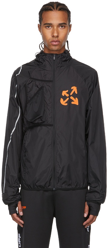 Photo: Off-White Black & Orange Active Logo Zip-Up Running Jacket