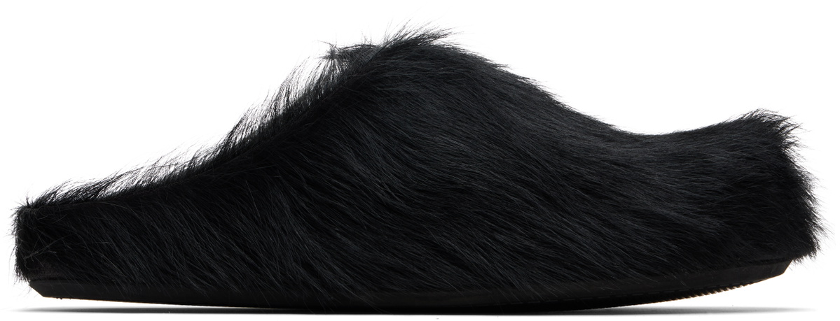 Marni Black Long Hair Calfskin Fussbett Sabot Loafers