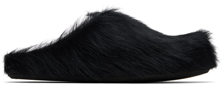 Photo: Marni Black Long Hair Calfskin Fussbett Sabot Loafers