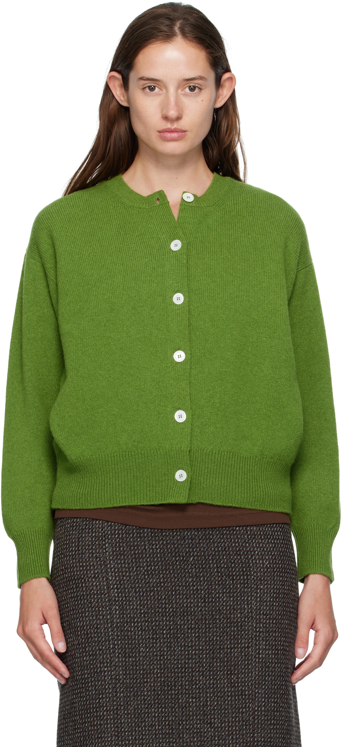 &Daughter Green Ada Crewneck Cardigan