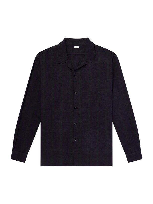 Photo: A.PRESSE - Camp-Collar Checked Silk Shirt - Blue