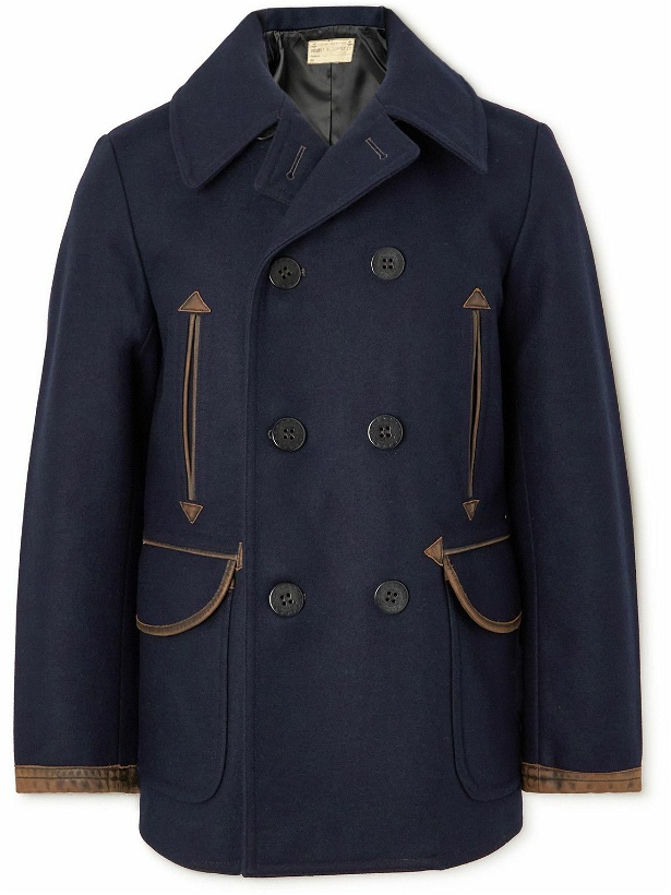 Photo: RRL - Oakland Double-Breasted Leather-Trimmed Wool-Blend Coat - Blue