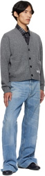 We11done Gray Pocket Logo Knit Cardigan