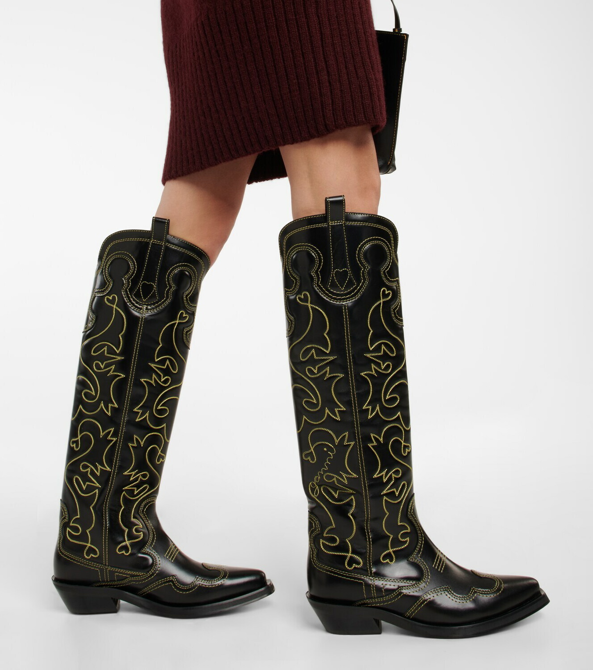 Ganni - Embroidered leather cowboy boots GANNI