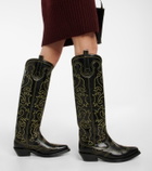 Ganni - Embroidered leather cowboy boots