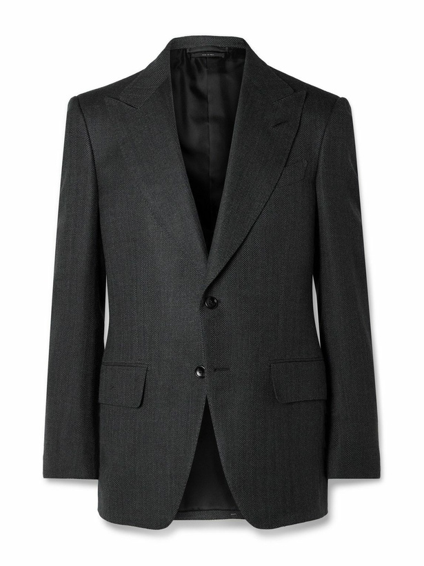 Photo: TOM FORD - Atticus Slim-Fit Herringbone Wool, Silk and Linen-Blend Blazer - Gray