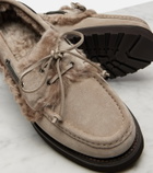 Brunello Cucinelli Monili shearling-trimmed suede boat shoes