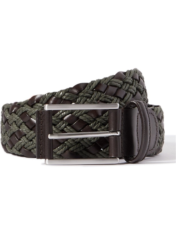 Photo: ANDERSON'S - 3.5cm Leather-Trimmed Waxed-Cotton Woven Belt - Green