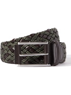 ANDERSON'S - 3.5cm Leather-Trimmed Waxed-Cotton Woven Belt - Green