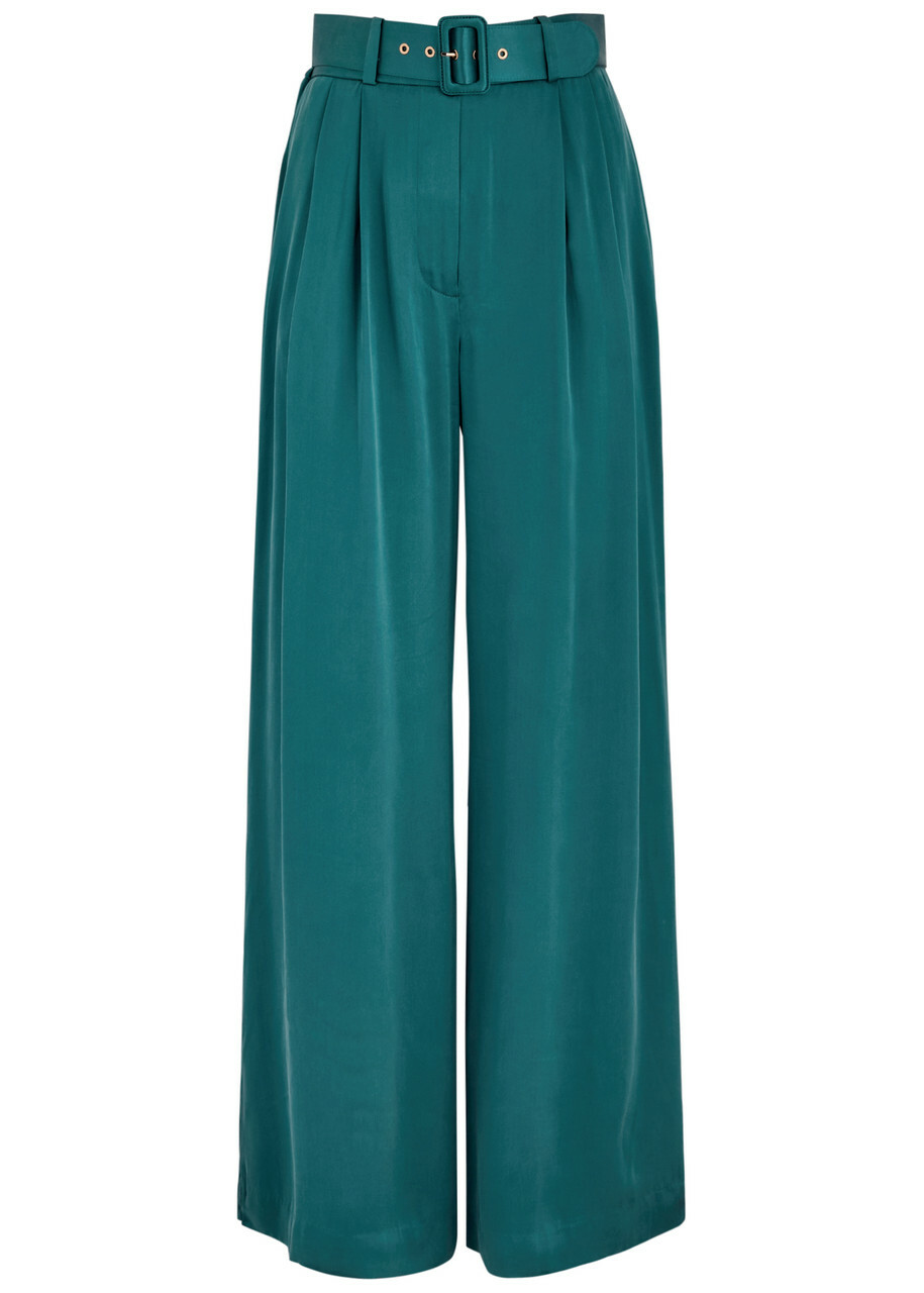 Zimmermann Tuck Silk-satin Trousers Teal Zimmermann