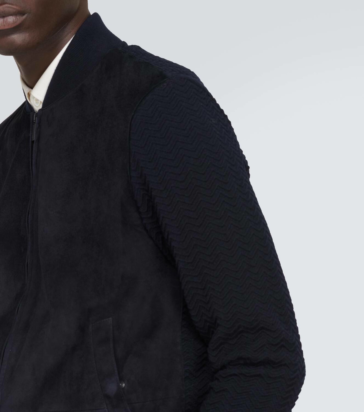 Giorgio Armani Suede, wool, and cashmere bomber jacket