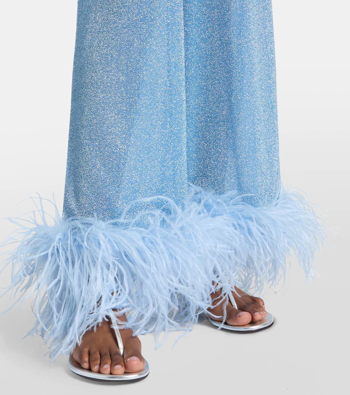 Oséree Lumière feather-trimmed wide-leg pants Oseree