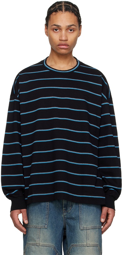 Photo: Juun.J Black & Blue Striped Long Sleeve T-Shirt
