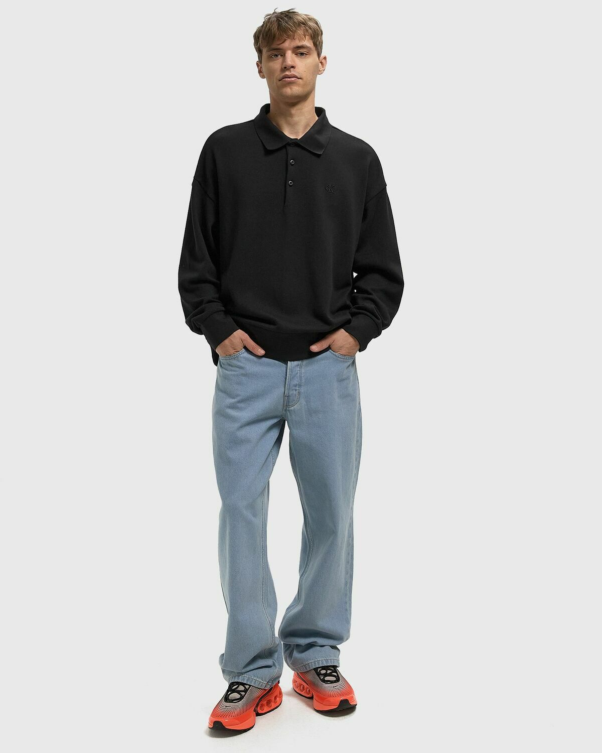 Calvin Klein Jeans LS SWEATER-KNIT JERSEY HVYWT POL Black Mens 