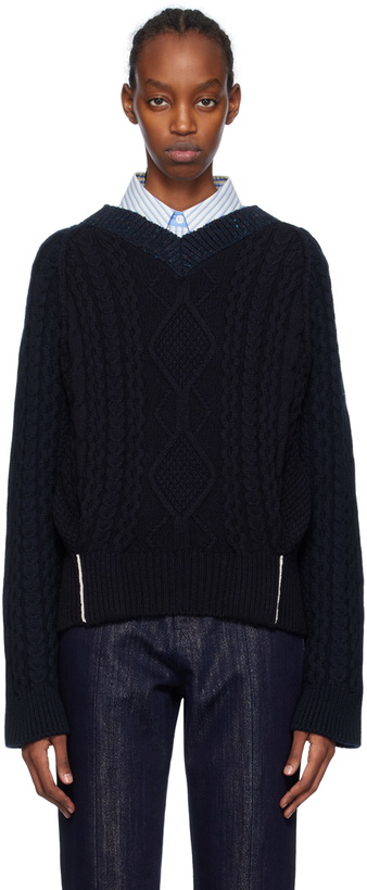 Photo: Victoria Beckham Navy V-Neck Sweater