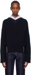 Victoria Beckham Navy V-Neck Sweater