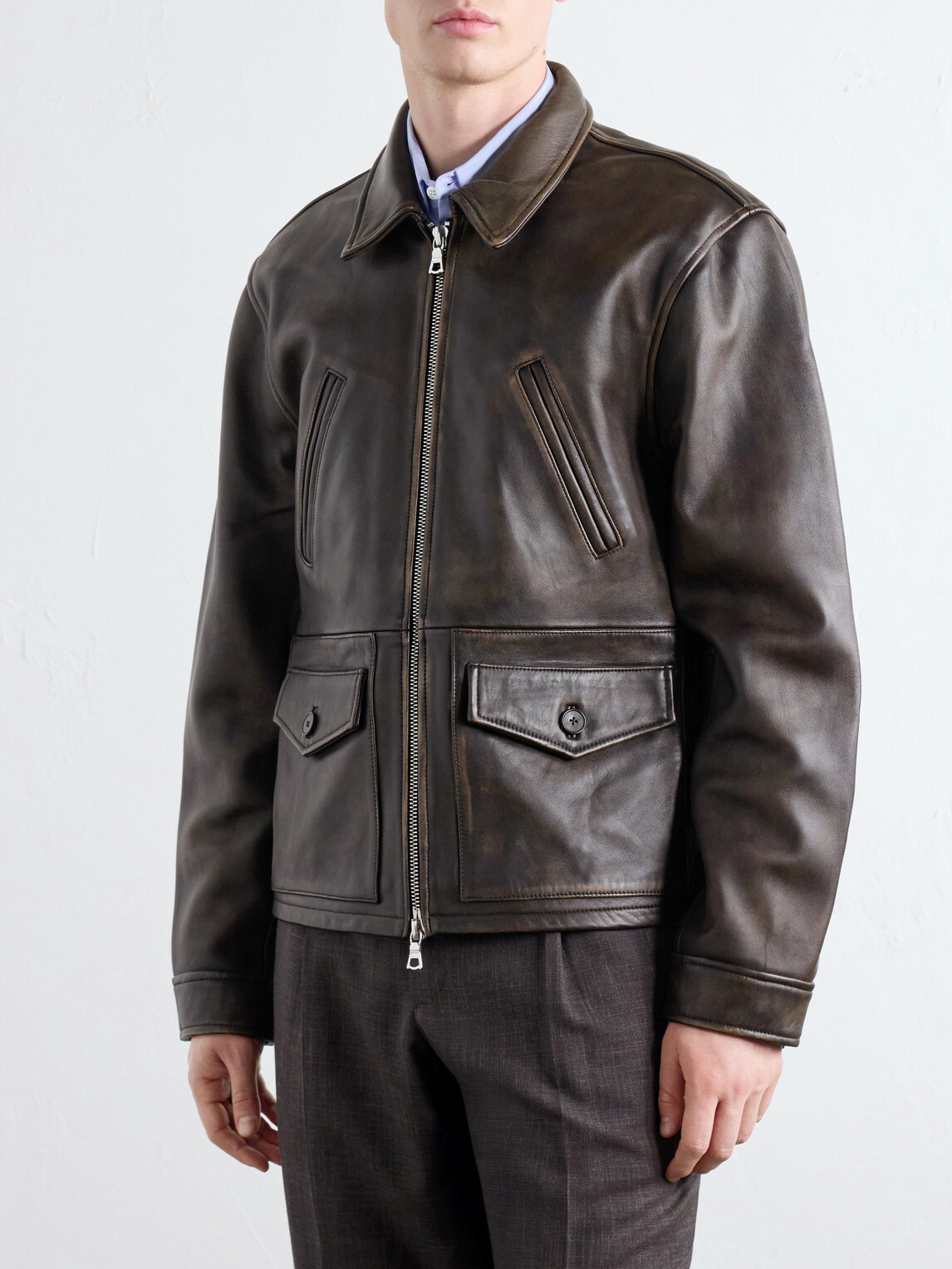 Officine Générale - Mori Leather Jacket - Brown