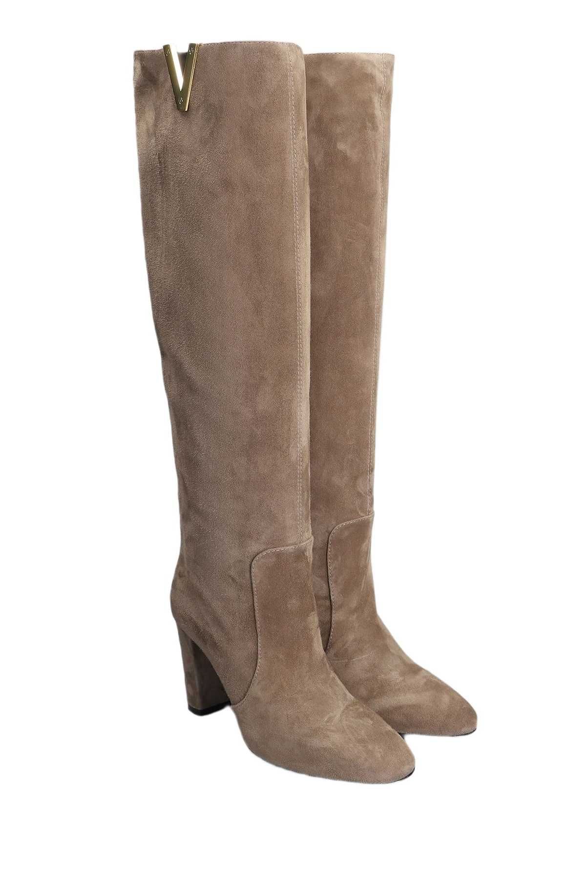 Via Roma 15 High Heels Boots In Beige Suede