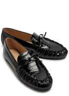 Stuart Weitzman Britt Bow Crocodile-effect Patent Leather Loafers Black