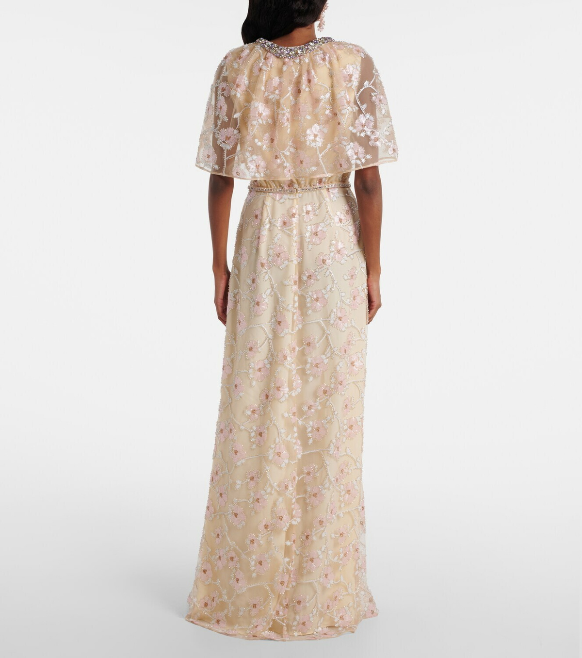 Self-Portrait Embellished floral caped maxi dress