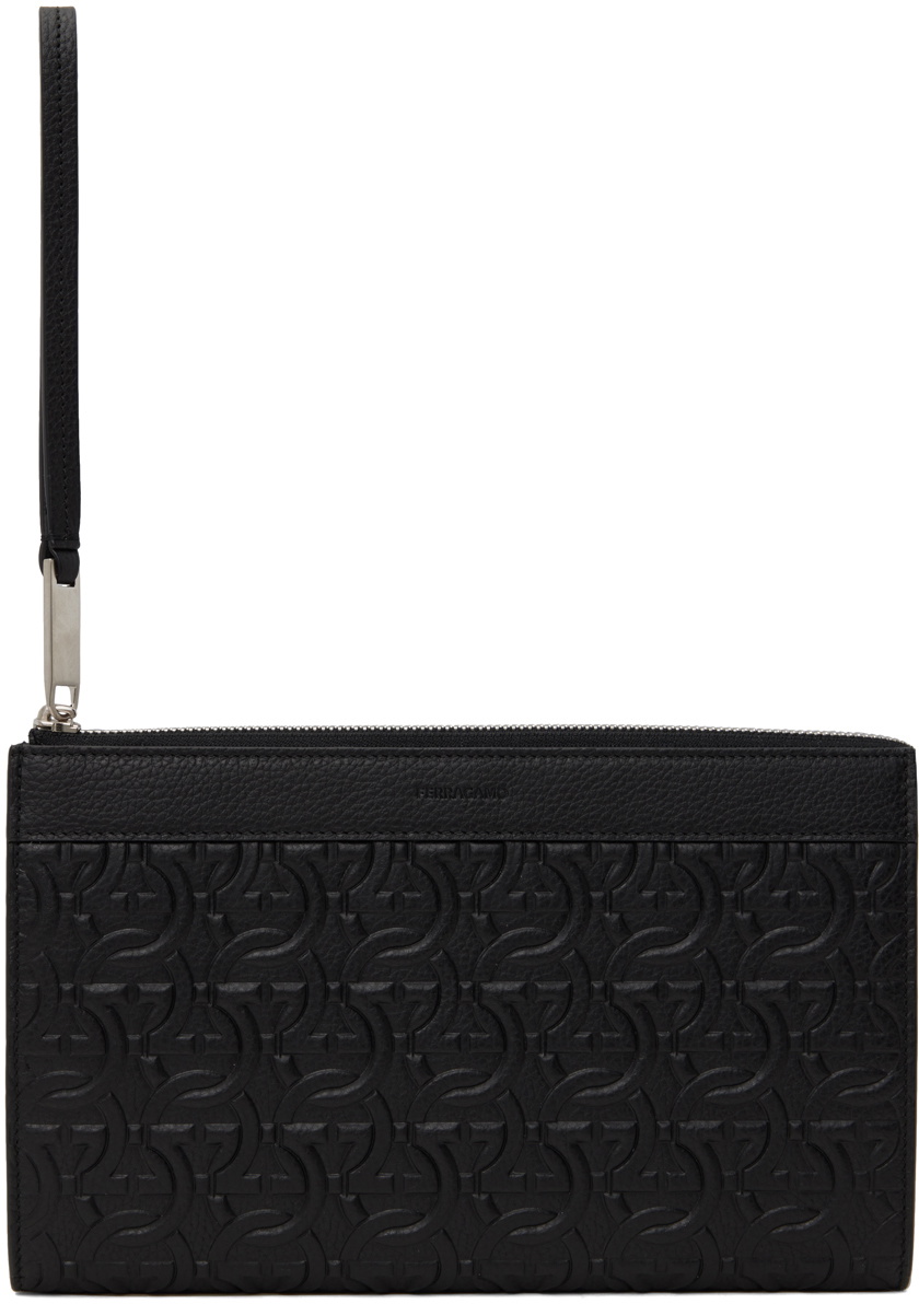 Ferragamo Black Travel Embossed Pouch