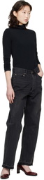 TONYWACK Black Frayed Hem Loose Straight Denim Jeans