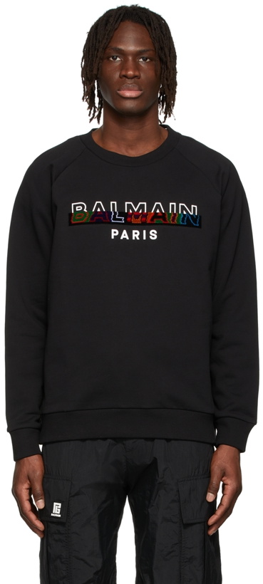 Photo: Balmain Black Textured Logo Sweatshirt