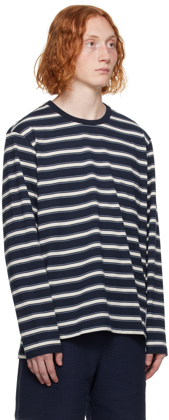 Thom Browne Navy Striped Long Sleeve T-Shirt Thom Browne
