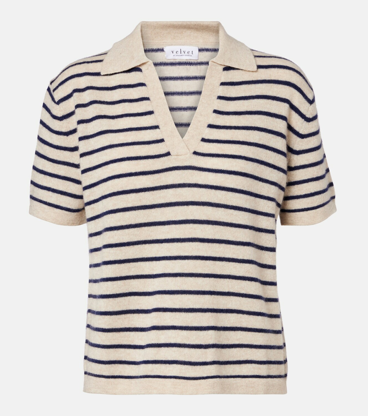Velvet Striped cashmere polo sweater