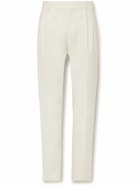 Loro Piana - City Slim-Fit Tapered Pleated Double-Faced Cotton Trousers - Neutrals