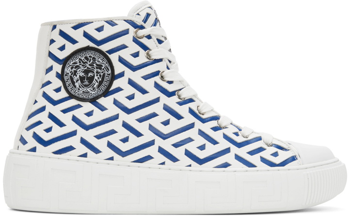 Photo: Versace White & Blue Greca Sneakers