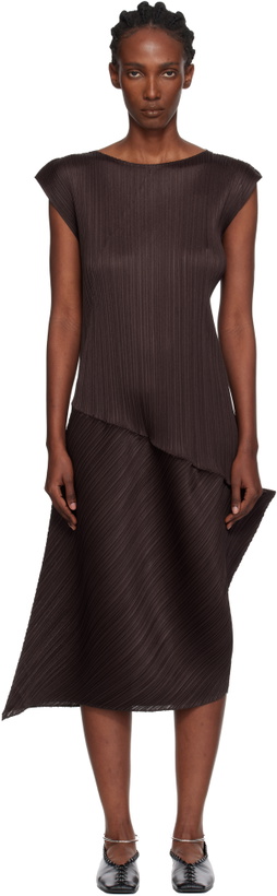 Photo: PLEATS PLEASE ISSEY MIYAKE Brown Leap Midi Dress